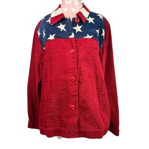 Coldwater Creek American Flag Jacket Size 1X Chenille Stars Stripes Shacket USA